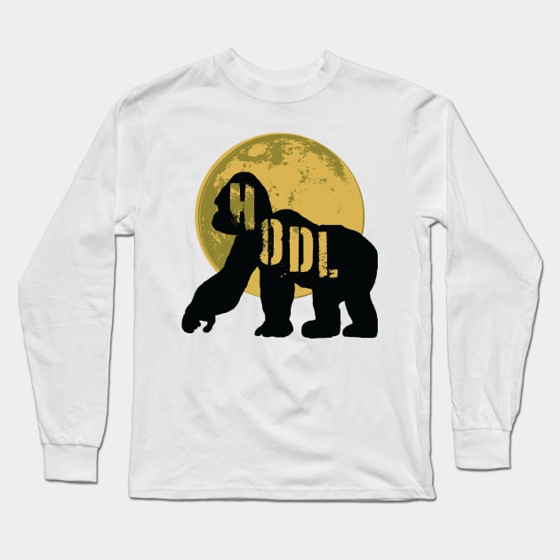 HODL Ape Gold Moon Long Sleeve T-Shirt by PelagiosCorner